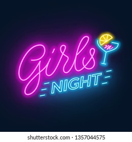 Girls Night out neon lettering on dark background..