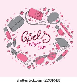 Girls Night Out Party Invitation Card Design in Vector. You can design invitation cards, flyer, thank you card and so on. Girl theme design.