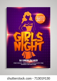 Girls Night Party Template, Dance Party Flyer, Night Party Banner or Club Invitation presentation with details.
