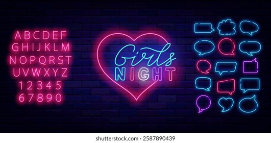 Girls night signboard with heart frame. Ladies only entry. Free enter for female. Vector stock illustration