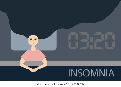 The girl's not asleep. Insomnia. A woman is awake at night. Health problem.