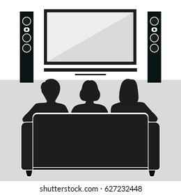 Girls on the couch in front of the TV on a gray background