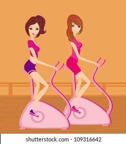 Girls on the exercise bikes