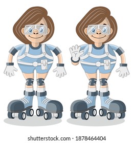 Girls on roller skates. Isolated on white background. Vector illustration.