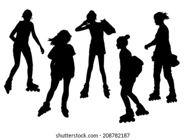 Girls on Roller Skates Silhouettes