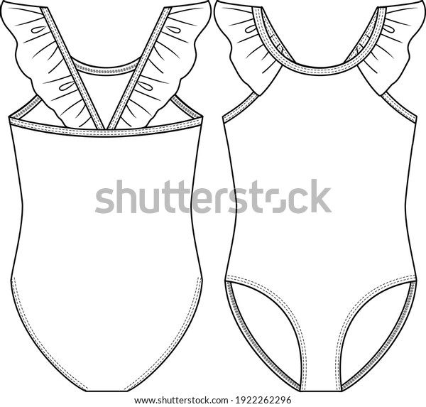 Girls One Piece Swimsuit Fashion Flat Stock Vector (Royalty Free ...