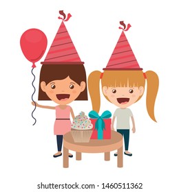 girls with party hat in birthday celebration