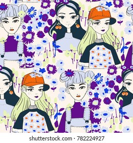 girls pattern print vector illustration