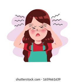 Girls or People Having Headache. Migraine. Stress. Depression. Frustration and Anger Expression. Sickness Concept. Isolated. Vector Illustration in Flat Cartoon Style. Health and Medical. EPS 10