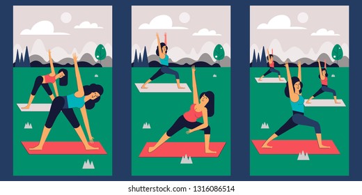 Outdoor Yoga Class Flat Vector Illustration Stock Vector (Royalty Free ...