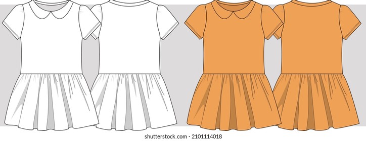 Girls peter pan collar dress flat sketch