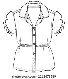 girls peter pan collar puff sleeve blouse top flat sketch vector technical cad drawing template