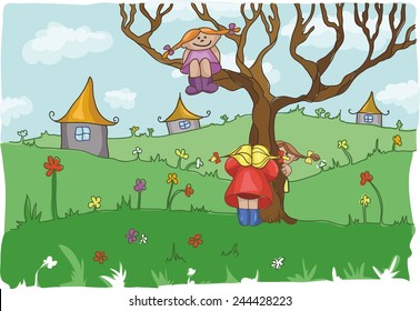 girls play hide and seek. vector