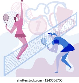 Girls play a lot of tennis. Championship in tennis. Awards Vector.