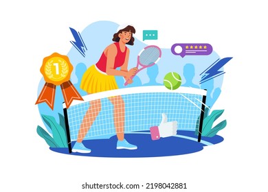 Girls play tennis Illustration concept on white background