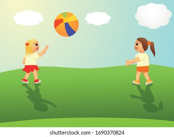 Girls playing ball outside in the sun