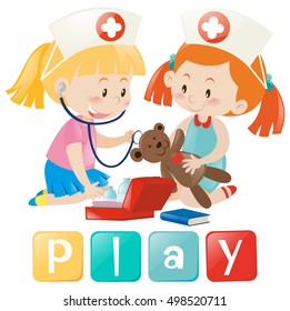 Girls playing doctor and nurse illustration