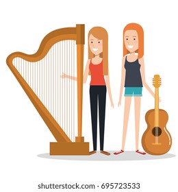 girls playing musical instruments together