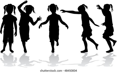 girls playing with silhouettes - vector work