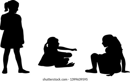 girls playing together, silhouette vector