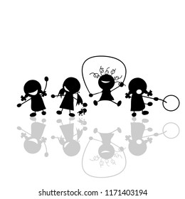 Girls playing, vector silhouettes over white background