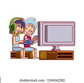 Girls Playing Video Game Avatar Character Stock Vector (Royalty Free ...