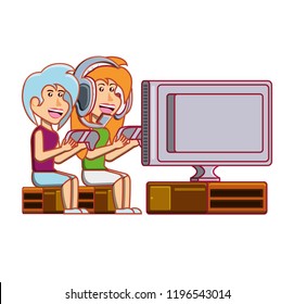 girls playing video game avatar character
