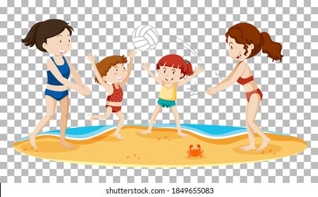 Girls playing volleyball at the beach illustration