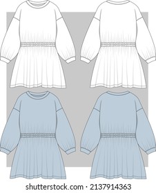 Girls Plush dress with round neck and long sleeves flat sketch