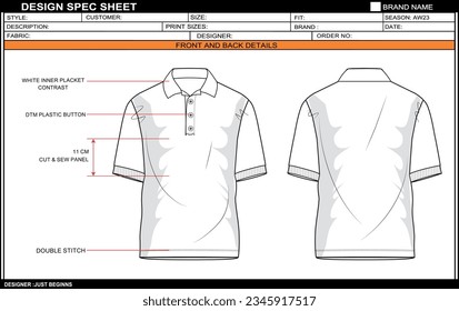 GIRLS POLO T SHIRT FLAT SKETCH FASHION TEMPLATE TECHNICAL DRAWING ILLUSTRATION