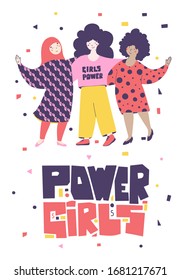 Girls power in beautiful style. Girls support vector flat illustration.