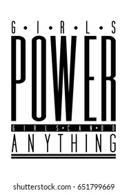 Girls power, girls can do anything quote print in vector.