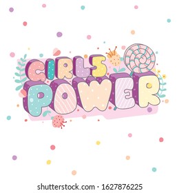 Girls power colorful stylish lettering vector illustration