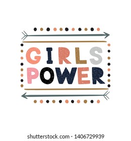 Girls Power hand drawn phrase drawing.
Isolated objects, vector print. Trendy cut out style flat design for poster, T-shirts, banner, background.