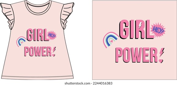 girls power t-shirt graphic design vector illustration 
