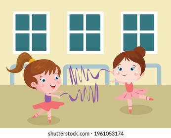 Girls practicing ballet cartoon 2d vector concept for banner, website, illustration, landing page, flyer, etc.