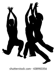 Girls practicing yoga, vector silhouette illustration isolated on white background.