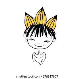 Girls princess with crown on head for your design, vector illustration