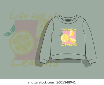 Girls Pullover Flat Cad Cute Lemon Print