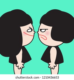 Girls Quarrel. Women Talking Seriously About Something Concept Card Character illustration