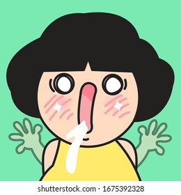 Girl's Reaction With Mouthwatering Drool After Seeing Her Favourite Yummy Food. How Food Turned A People Mood Concept Card Character illustration