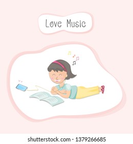 Girls are reading books and listening to music on smartphones.