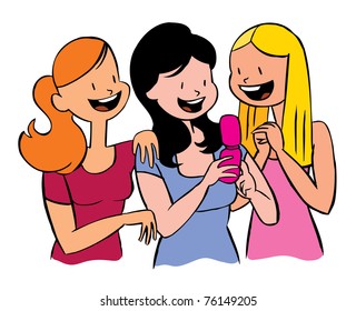 girls reading a text message on the mobilephone
