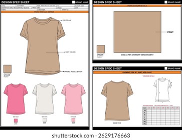 GIRLS REGULAR HALF SLEEVE TEE SOLID SWEATSHIRT TEE EDITABLE EMPTY TECHPACK MEASUREMENT TEMPLATE