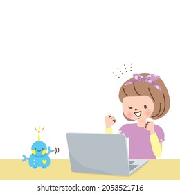 Girls and robots learning programming on a PC