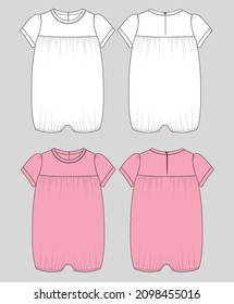 Girls Romper With Round Neck Flat sketch Front  Back