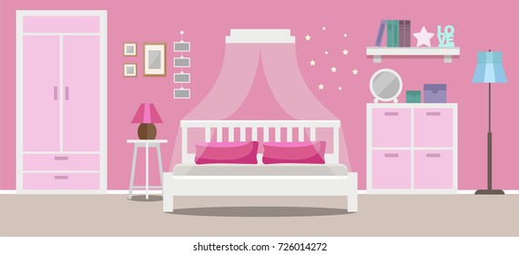 Girl Bedroom Wall Stock Illustrations Images Vectors