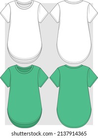 Girls round neck t shirt with high and low flat sketch