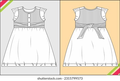 GIRLS RUFFLE SLEEVE SKIRT POUF DRESS TECHNICAL FASHION FLAT SKETCH