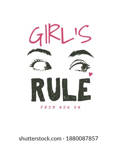 girl's rule slogan with girl's eyes peeking illustration